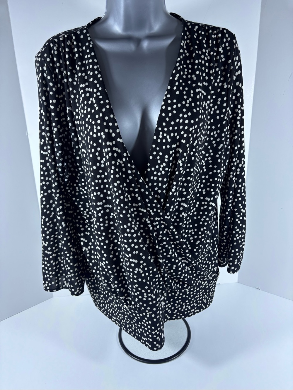 Talbots Polka Dot Faux Wrap Blouse – Black & White Size M